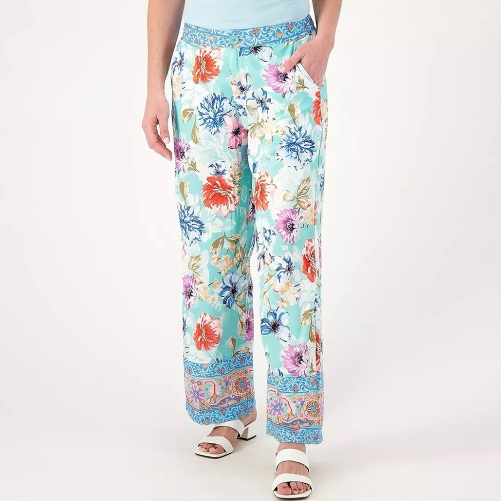 NWT Tolani Printed Pant with Elastic Waist and Pockets Mint Floral size M